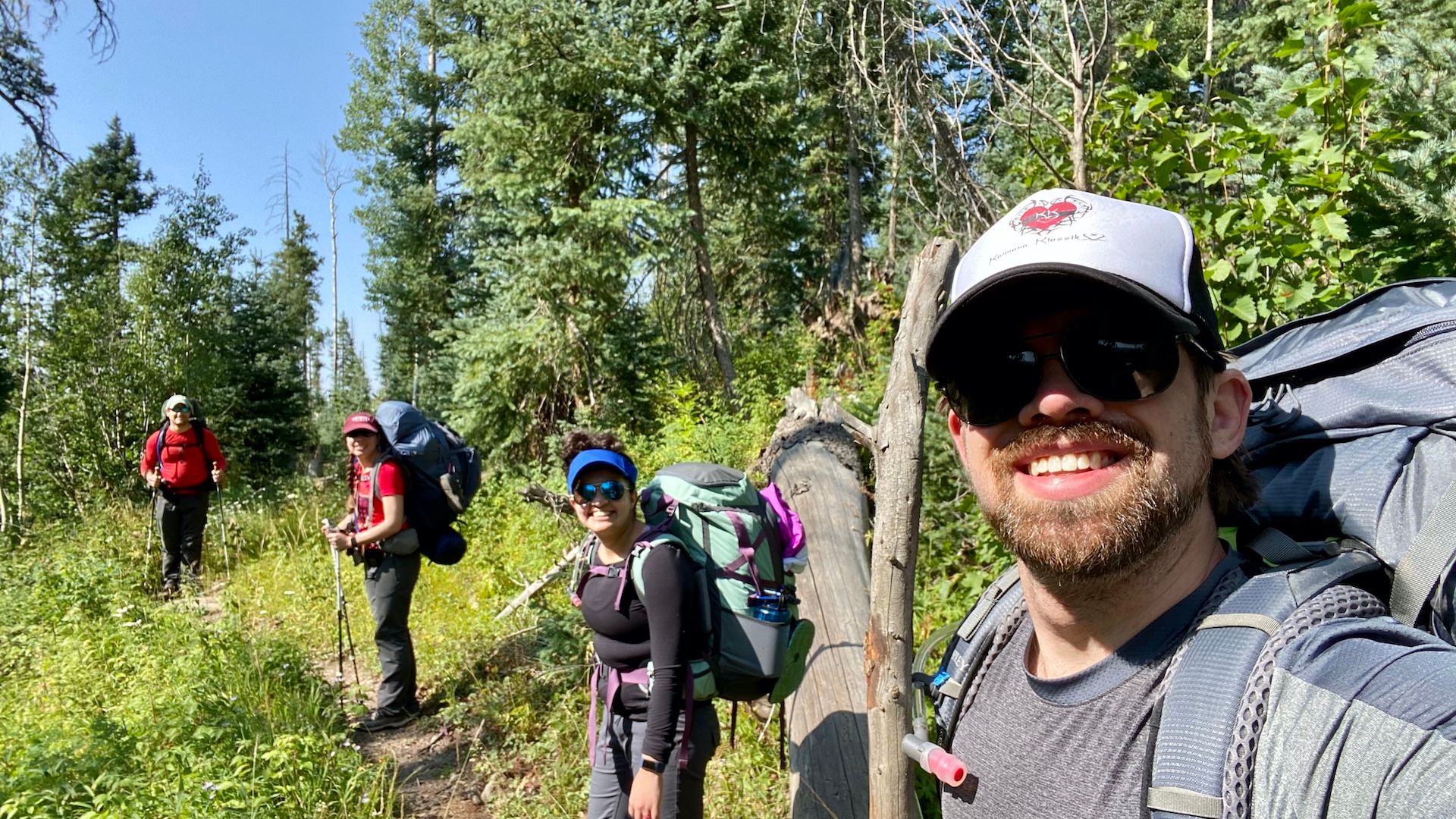 Andrew, Mindy, Meera, and Jerry spread out along the trail to start off the final day of hiking.