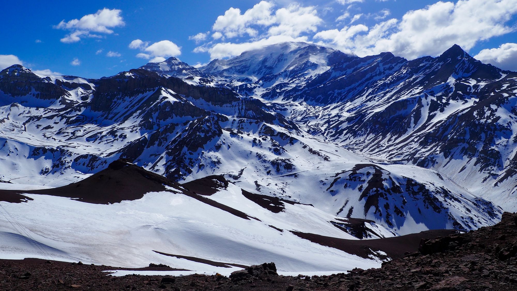 Photo of Cerro El Plomo from the top of Valle Nevado resort.